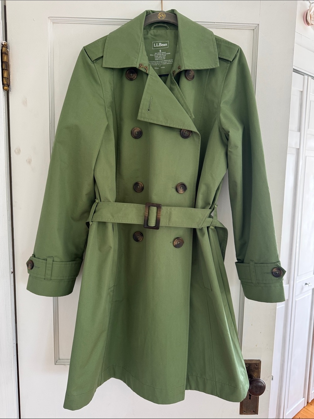L.L. Bean Olive Green Double-Breasted Trench Coat with Belt